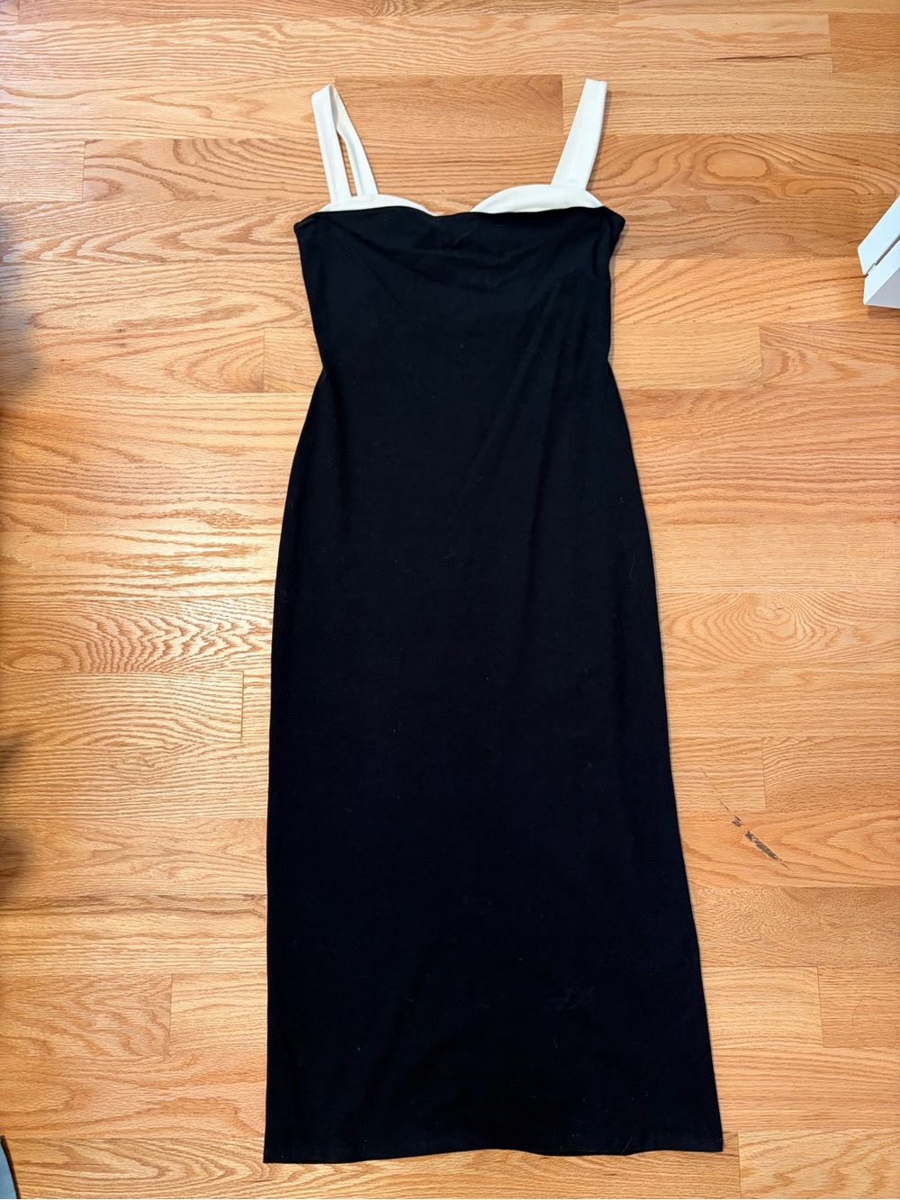 Reformation Black Maxi Dress with Cream Straps